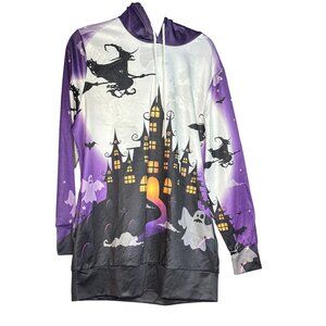 Halloween Hunted Castle All Over Print Hoody Unisex Size M Purple, Black and Ora